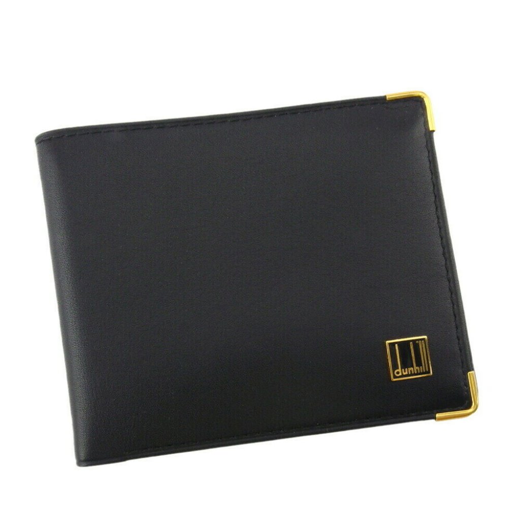 Auth Dunhill Two-Folded Wallet Logo Plate Leather